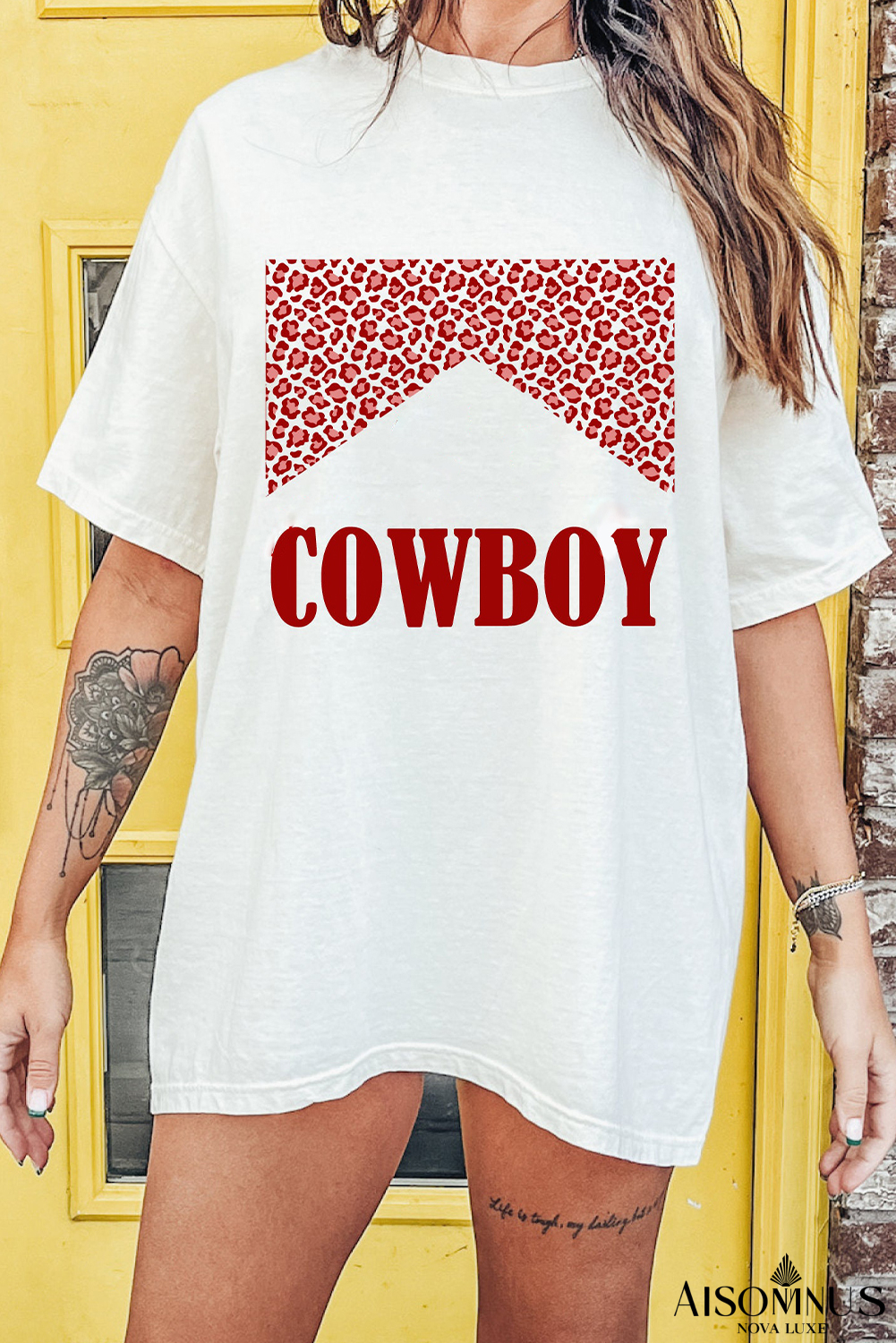 White Oversized Letter Print Round Neck Short Sleeve Tee