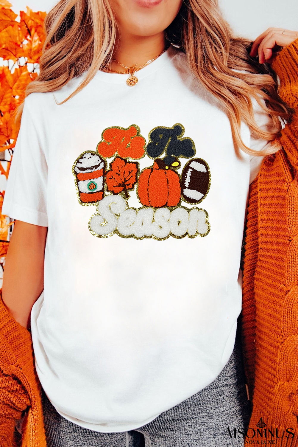 White Iis The Season Pumpkin Spice Graphic Crewneck T Shirt