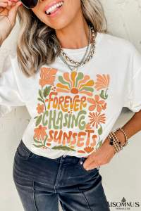 White FOREVER CHASING SUNSETS Floral Print T Shirt