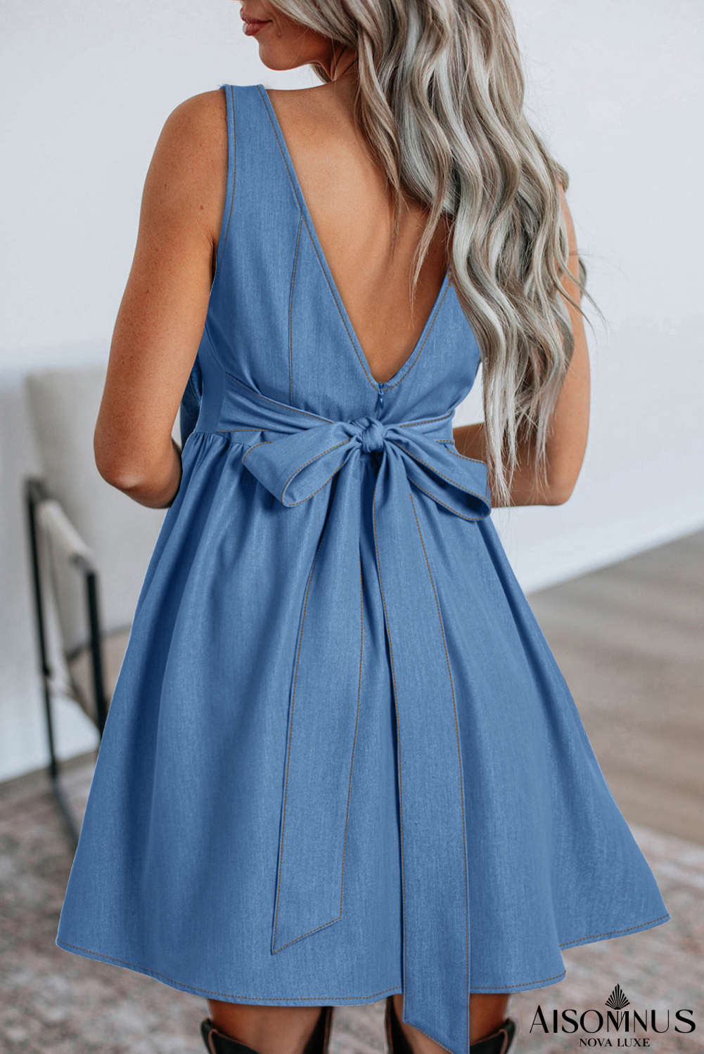 Myosotis Bowknot A-line Sleeveless Mini Dress