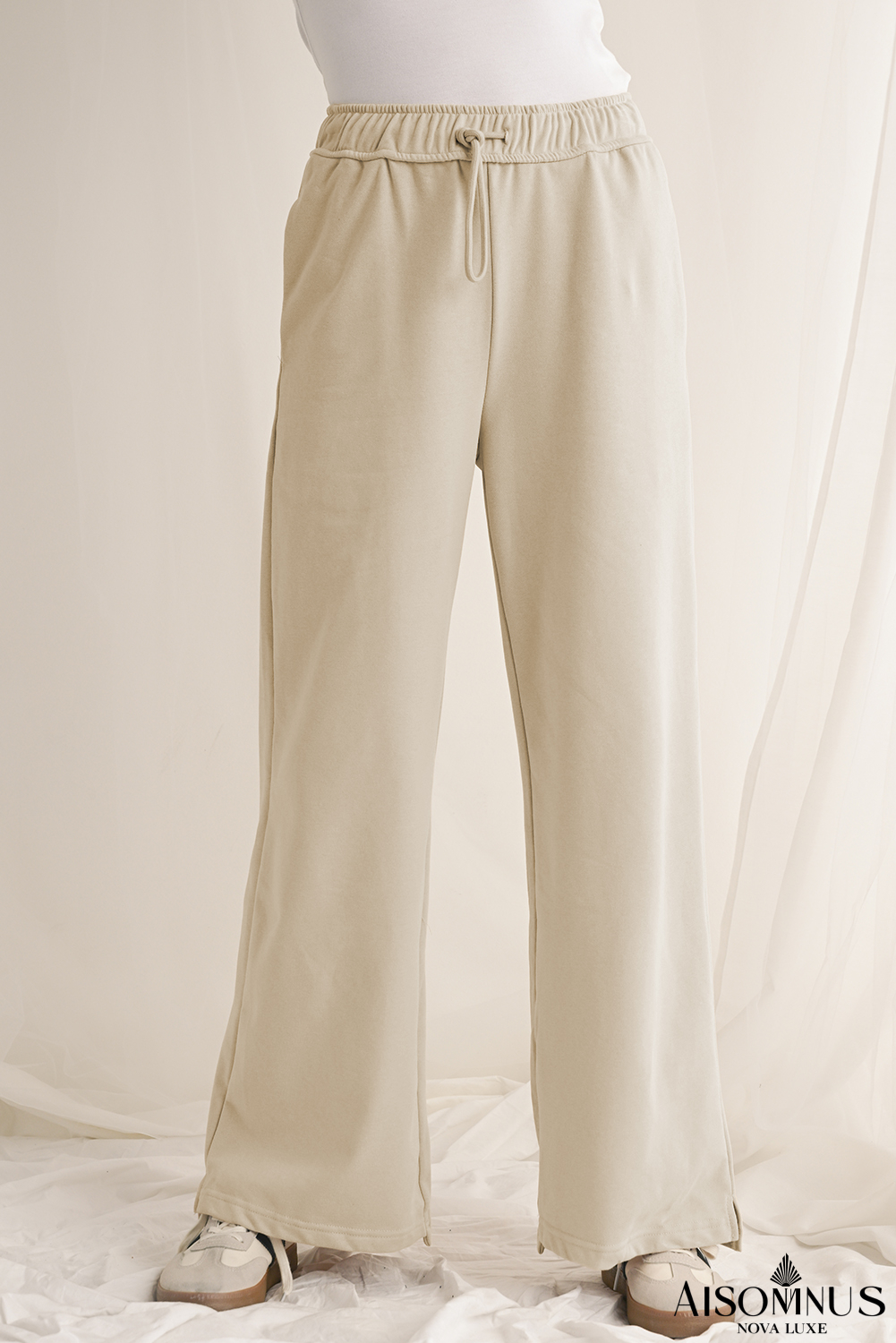 Apricot Solid Color Wide Leg Pants