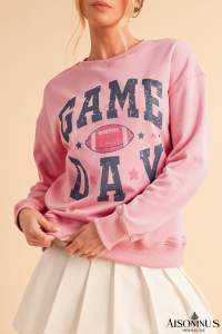 Pink Rugby GAME DAY Graphic Drop Shoulder Sweatshirt