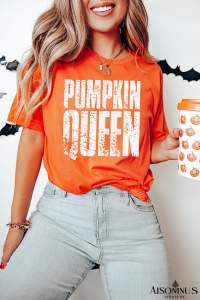 Orange PUMPKIN QUEEN Graphic Crew Neck Tee