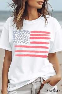 White American Flag Star & Stripe Graphic Crewneck Tee