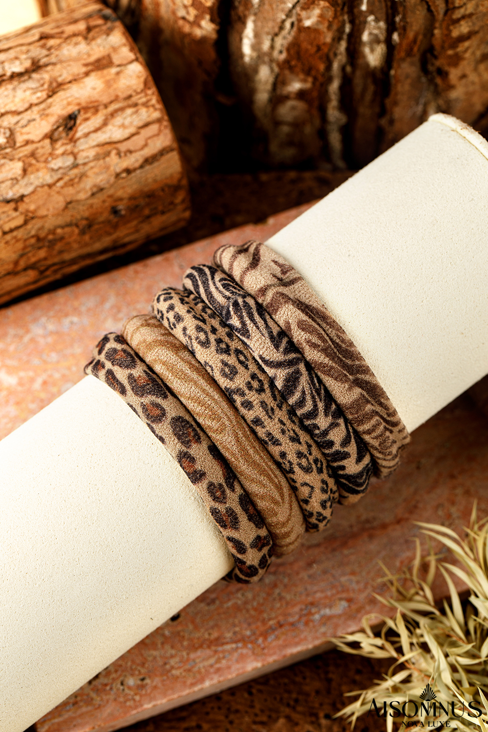 Light French Beige Leopard Print Elastic Hair Tie