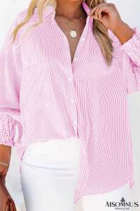 Pink Striped Pocket Button Up Plus Size Shirt