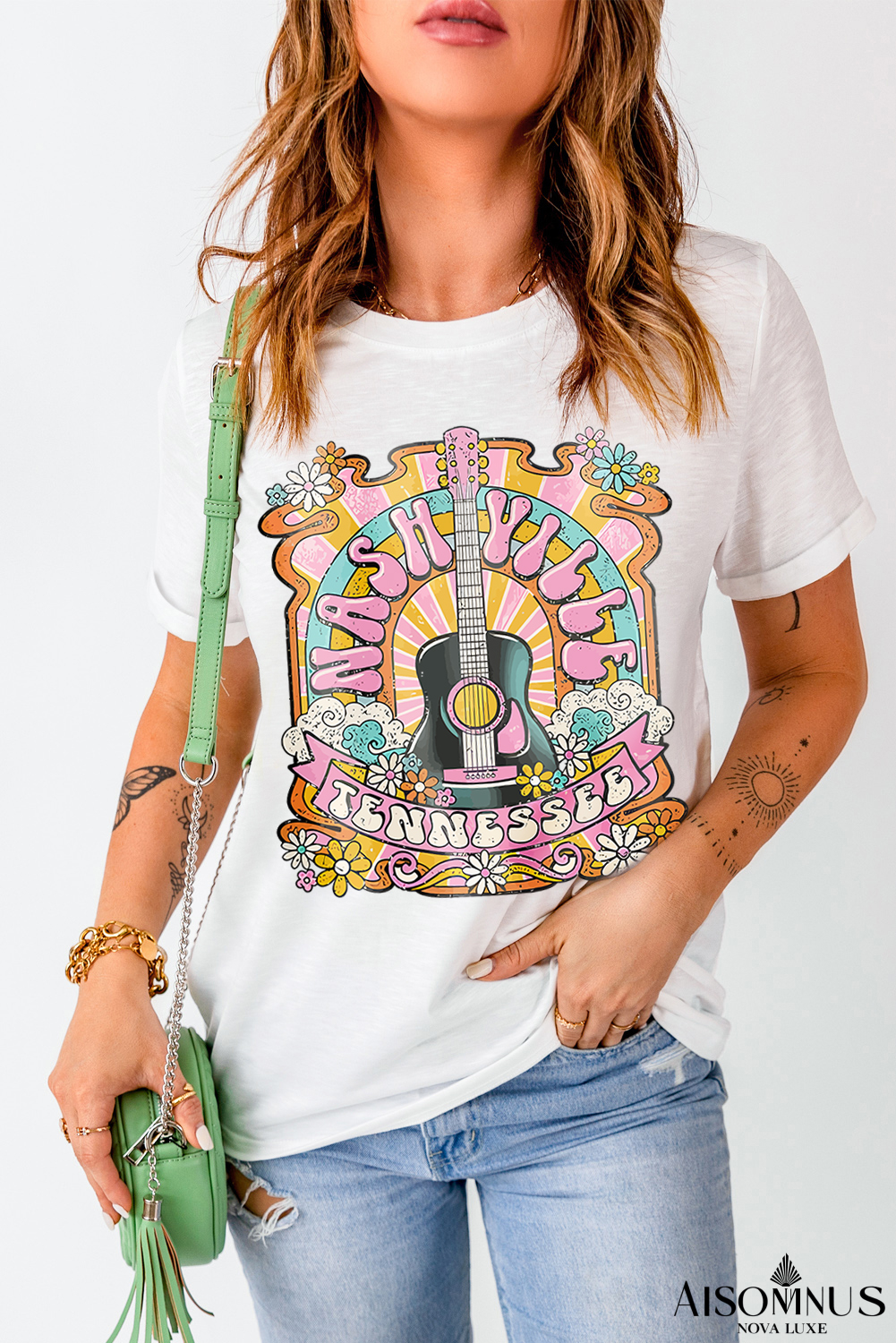 White Music Festival Nashville Letter Print Graphic Tee