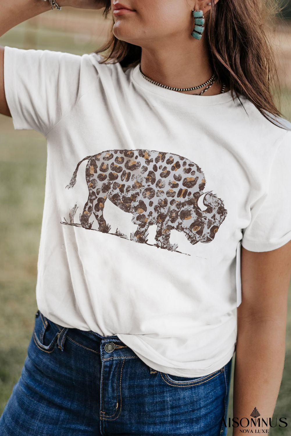 White Leopard Western Buffalo On Plains Graphic Tee