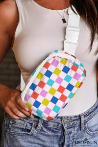 White Colorful Checkered Print Crossbody Bag