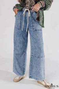 Ashleigh Blue Acid Wash Exposed Seam Drawstring High Waist Jeans
