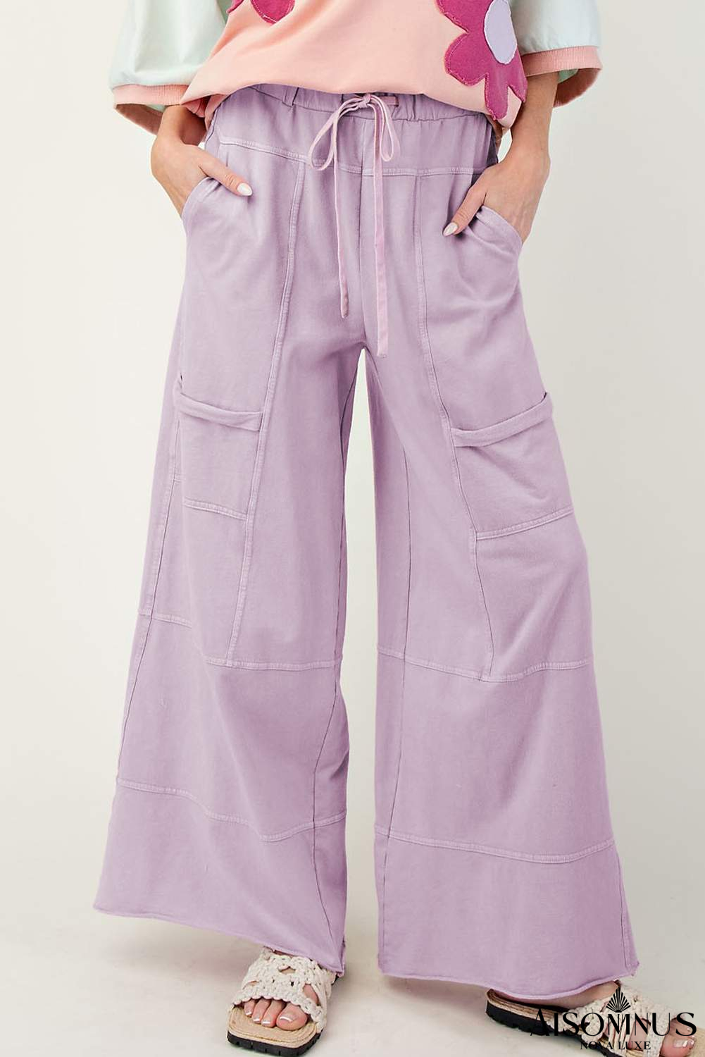 Pink Mineral Wash Exposed Seam Wide Leg Cargo Pants