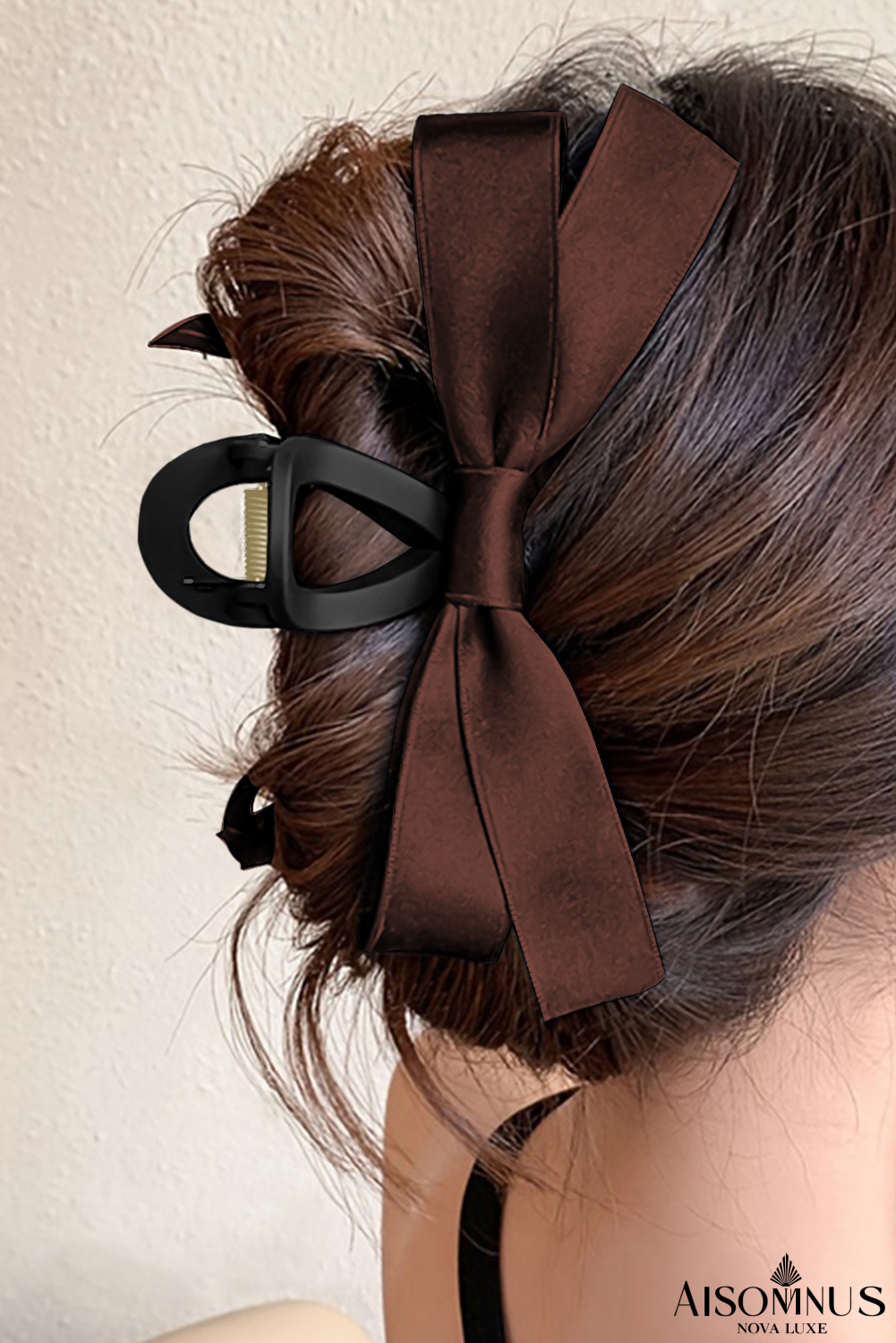 Coffee Solid Color Ribbon Bow Decor Hair Clip