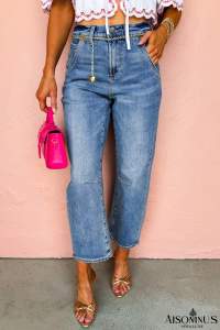 Dusk Blue High Waist Straight Leg Ankle Cropped Jeans