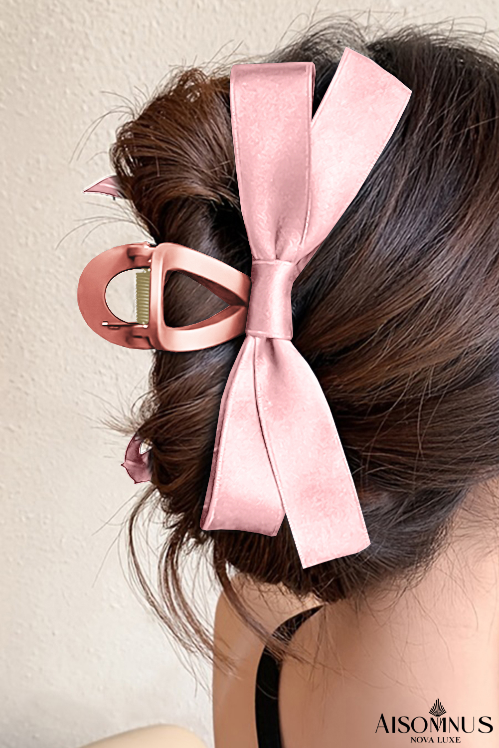 Pink Solid Color Ribbon Bow Decor Hair Clip