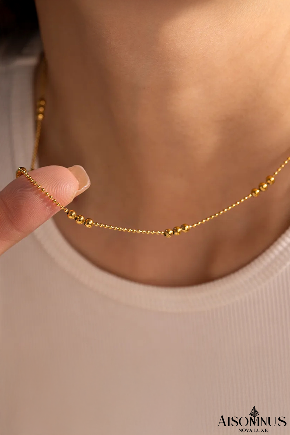 Gold Minimalist Beaded Chian Necklace