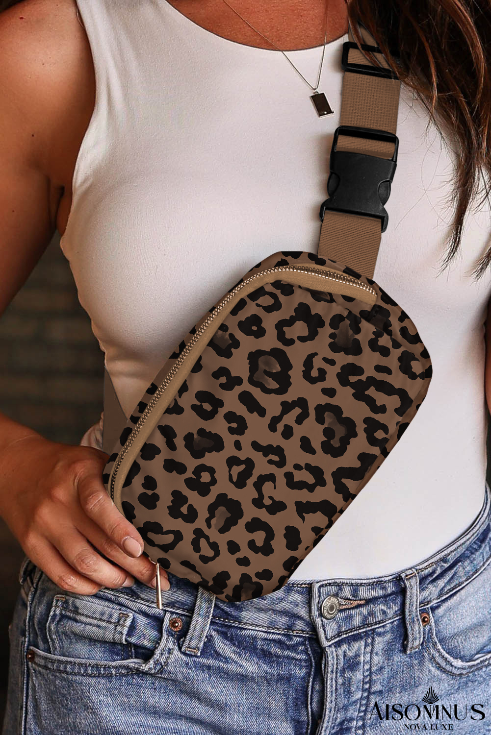 Dark Brown Leopard Print Crossbody Bag