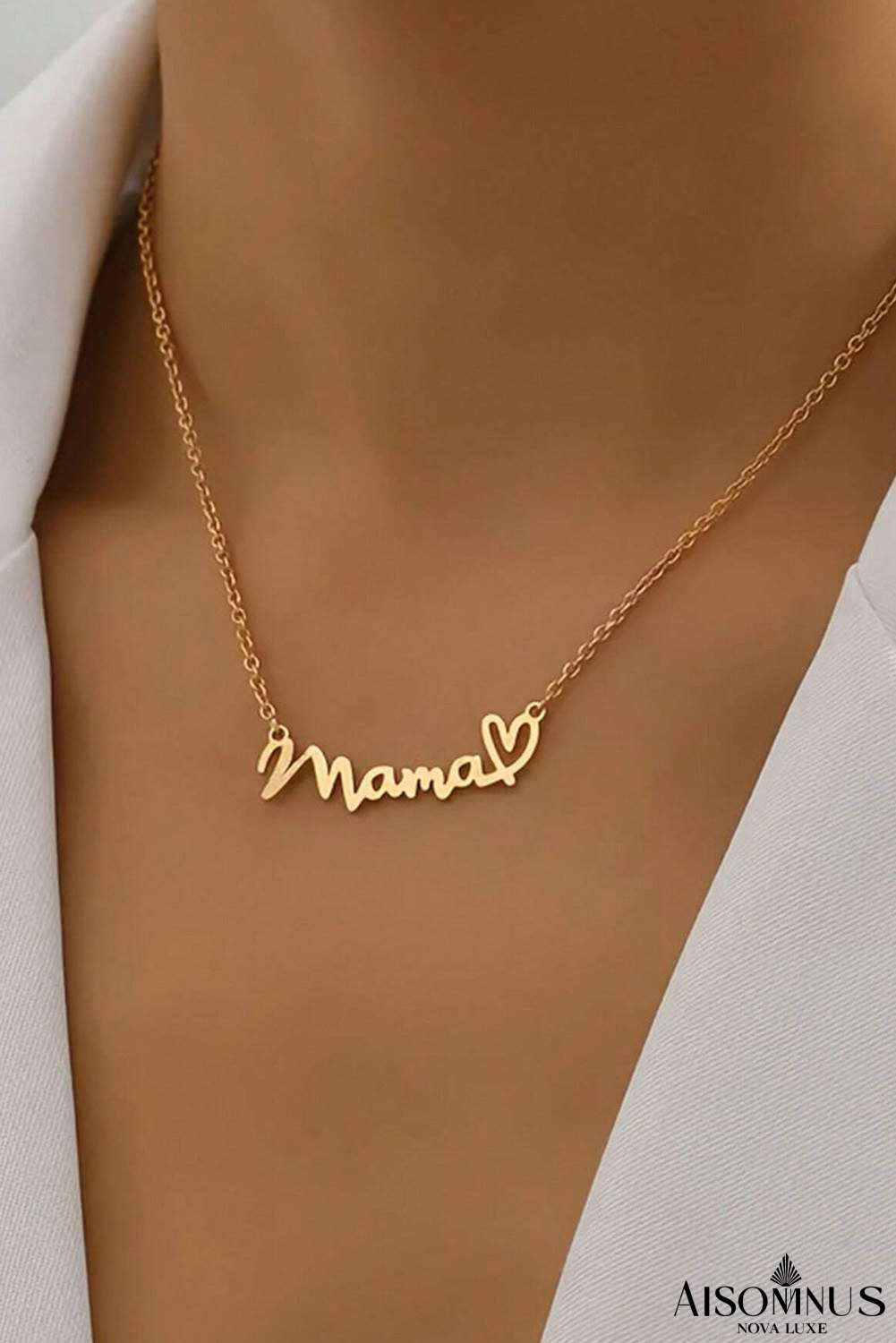 Gold Mama Letter Heart Pattern Necklace