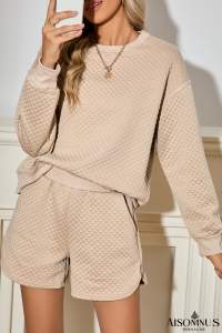 Parchment Diamond Quilted Plain Pullover and Shorts Set