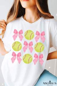 White Casual Bow Tie Baseball Graphic Round Neck Tee