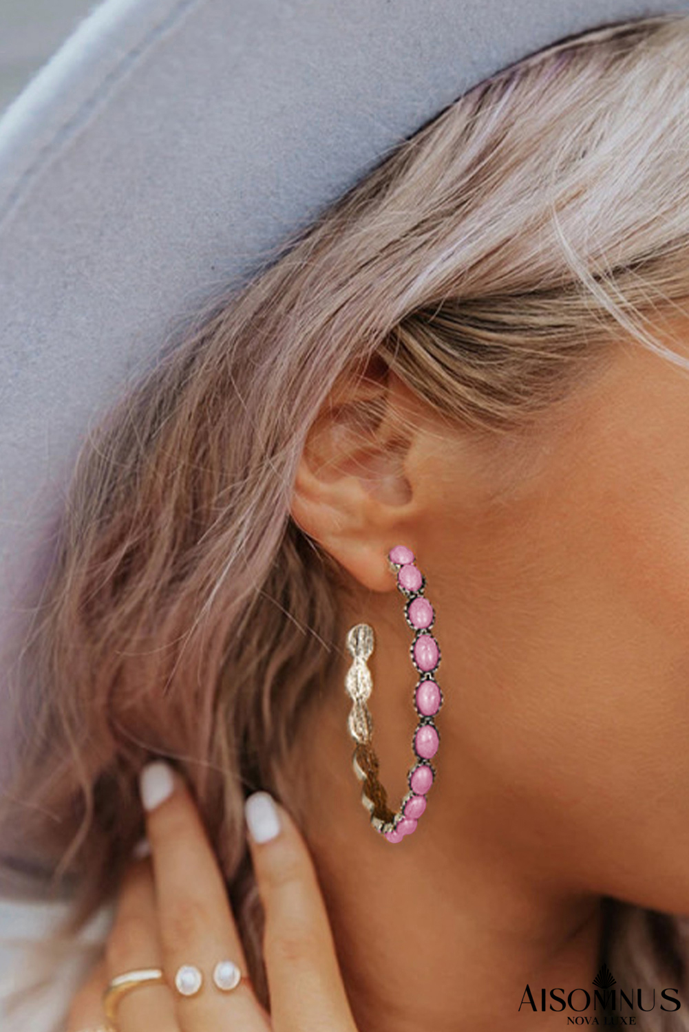 Bonbon Turquoise Big Circle C Shaped Earrings