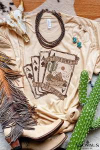 Khaki Western Poker Card Graphic T Shirt