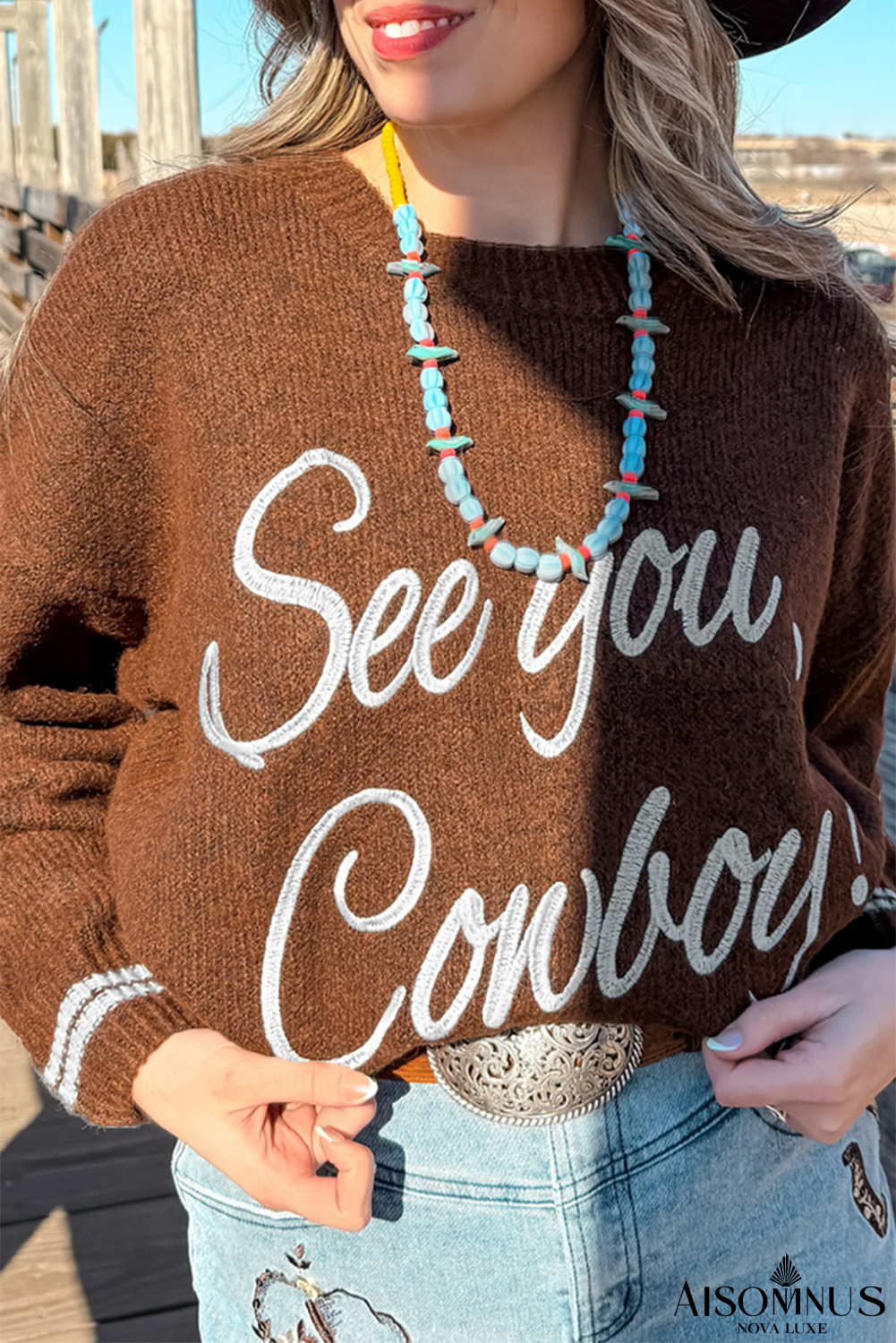 Coffee Letter Embroidered Graphic Sweater