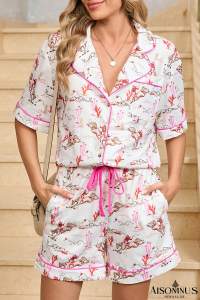 White Allover Print Cropped Pajama Set