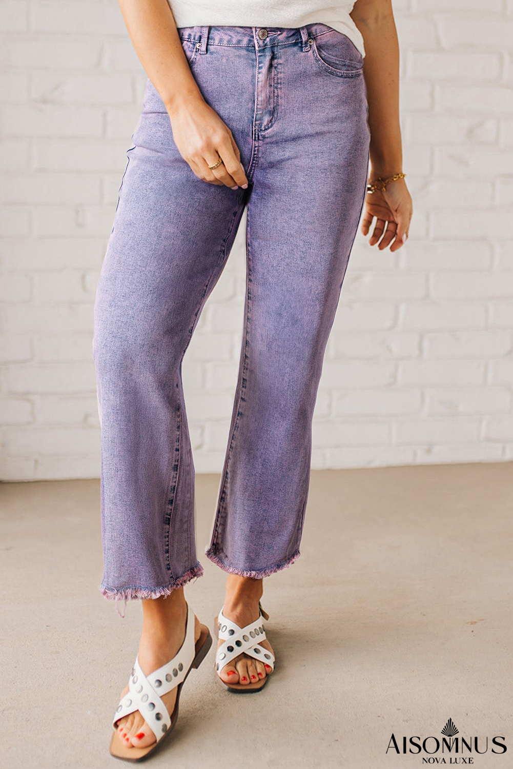 Orchid Petal Vintage Wash Frayed Hem Ankle-length Jeans