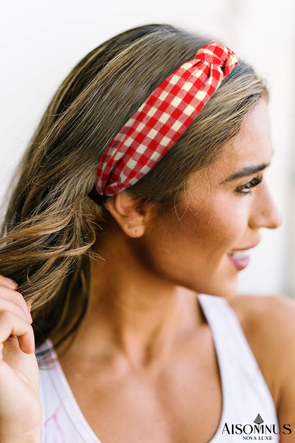 Fiery Red Classic Plaid Pattern Knotted Hairband