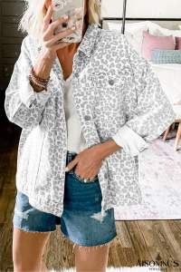 White Leopard Printed Flap Pocket Denim Jacket