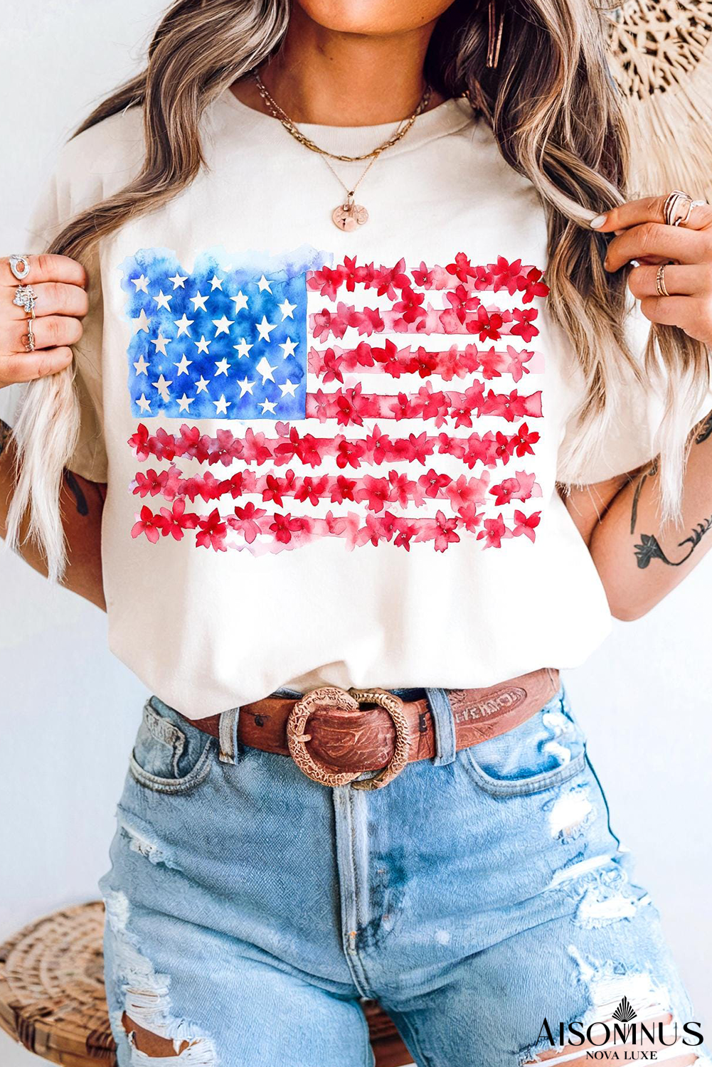 White Independence Day Flag Graphic Crew Neck Tee