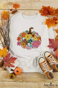 White Floral Pumpkin Custom Graphic Sweatshirt