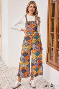 Multicolour Boho Floral Print Cropped Wide Leg Overalls
