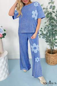 Lilac Floral Patch Exposed Seam Raw Edge Pants Set