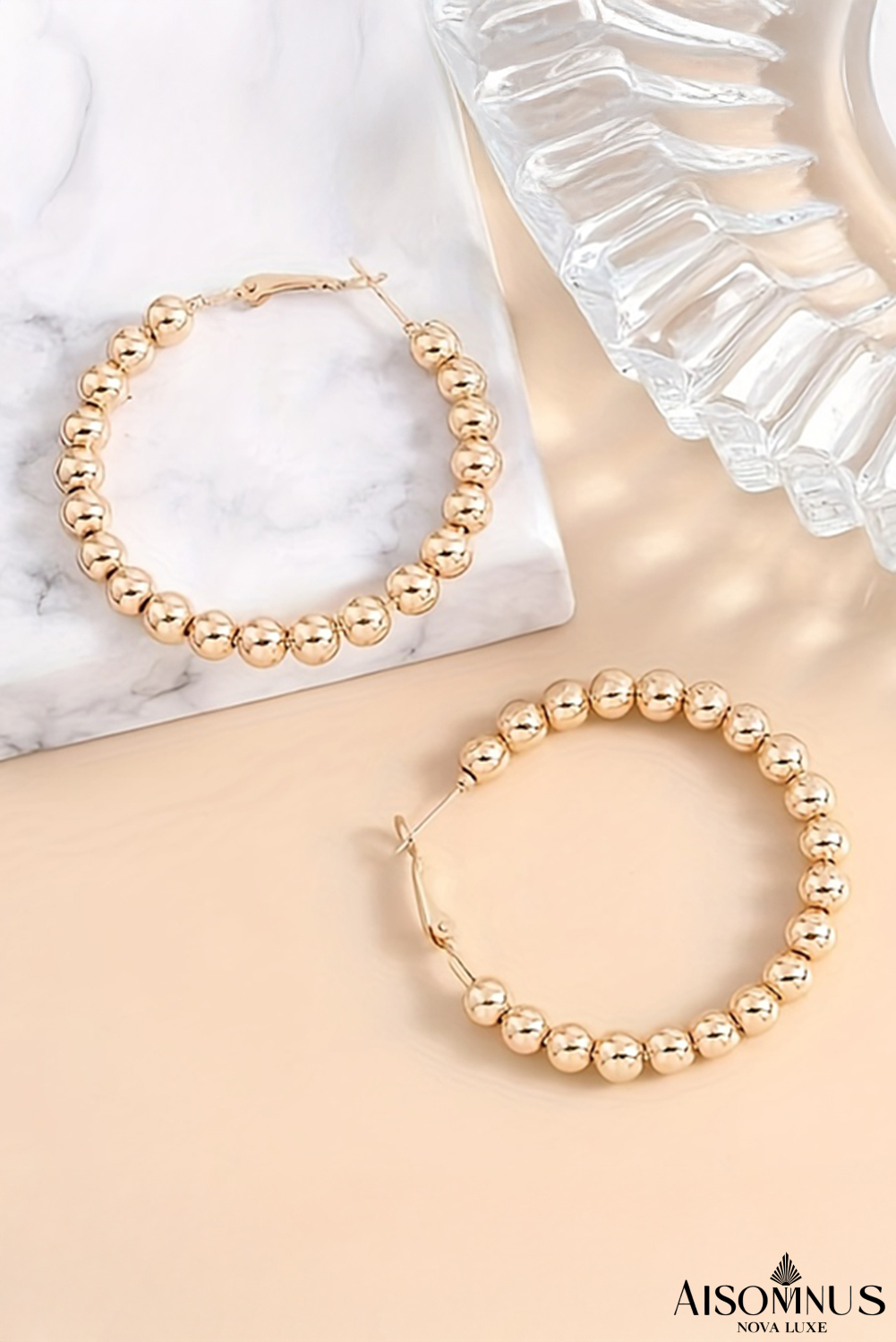 Gold Plated Beaded Minimalist Alloy Hoop Earrings