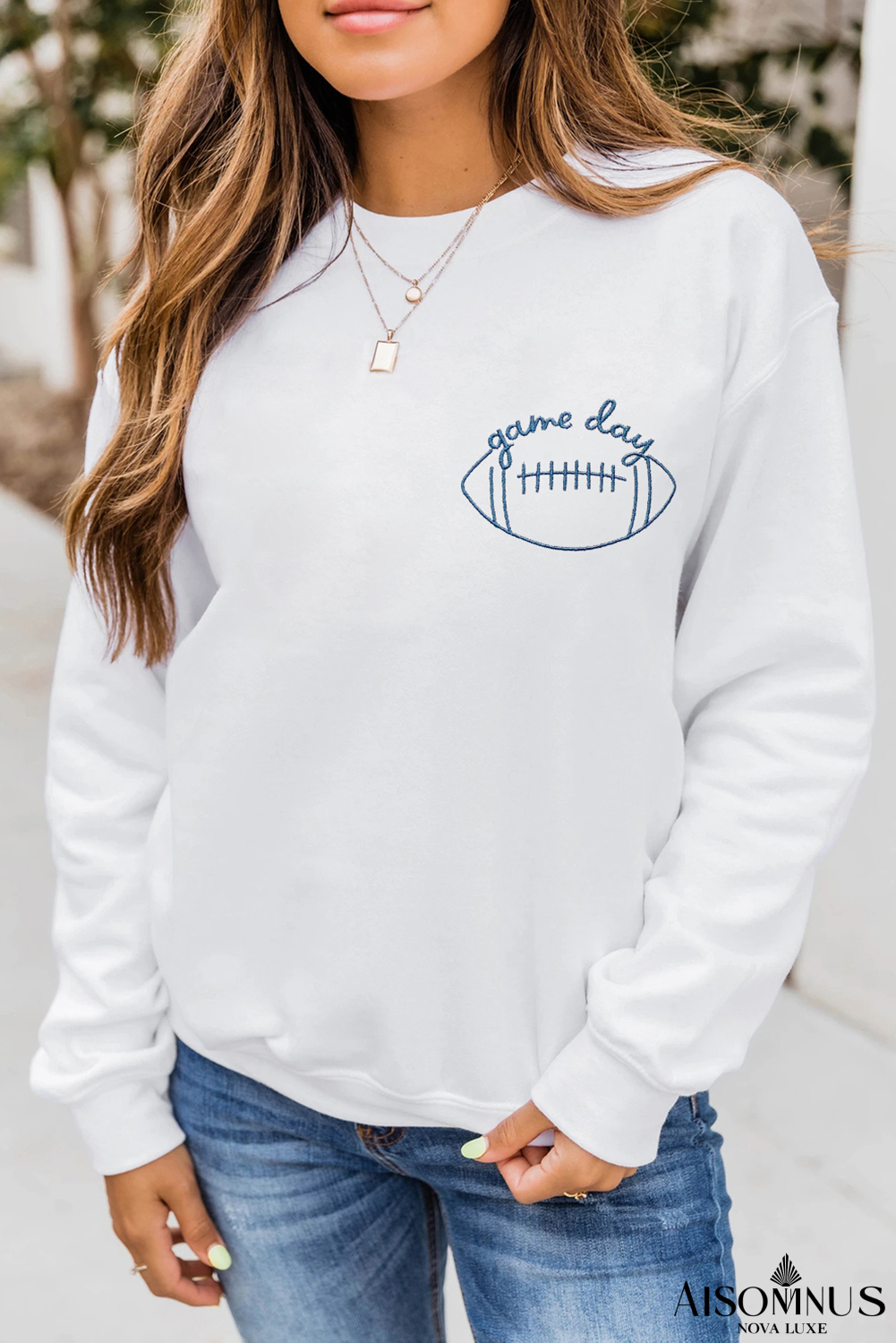 White game day Football Embroidered Casual Sweatshirt