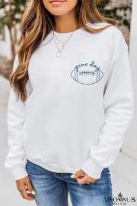 White game day Football Embroidered Casual Sweatshirt