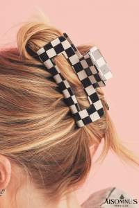 Black Checkered Print Hollow Out Hair Claw