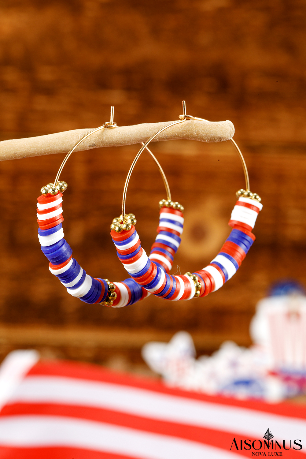 Dark Blue Patriotic Beaded Hoop Earrings
