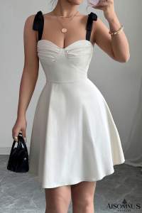 White Sweetheart Neck Tie Shoulder Mini Dress