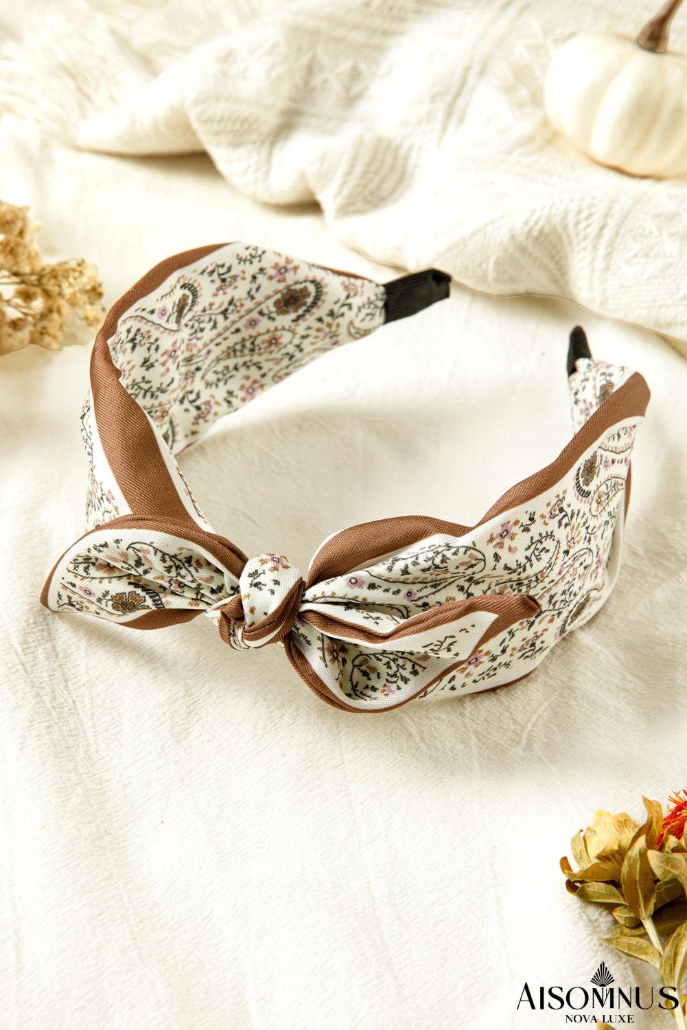 White Boho Floral Bow Headband