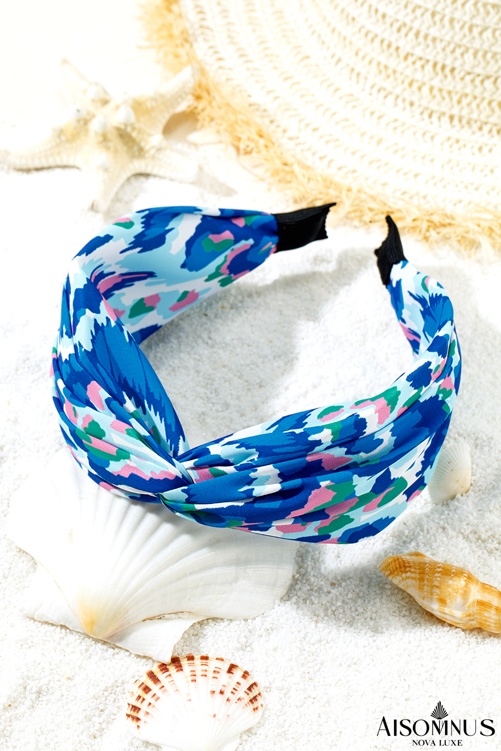 Blue Vacation Abstract Print Twisted Hairband