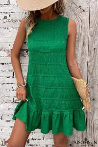 Bright Green Back Lace Up Ruffle Hem Sleeveless Short Dress