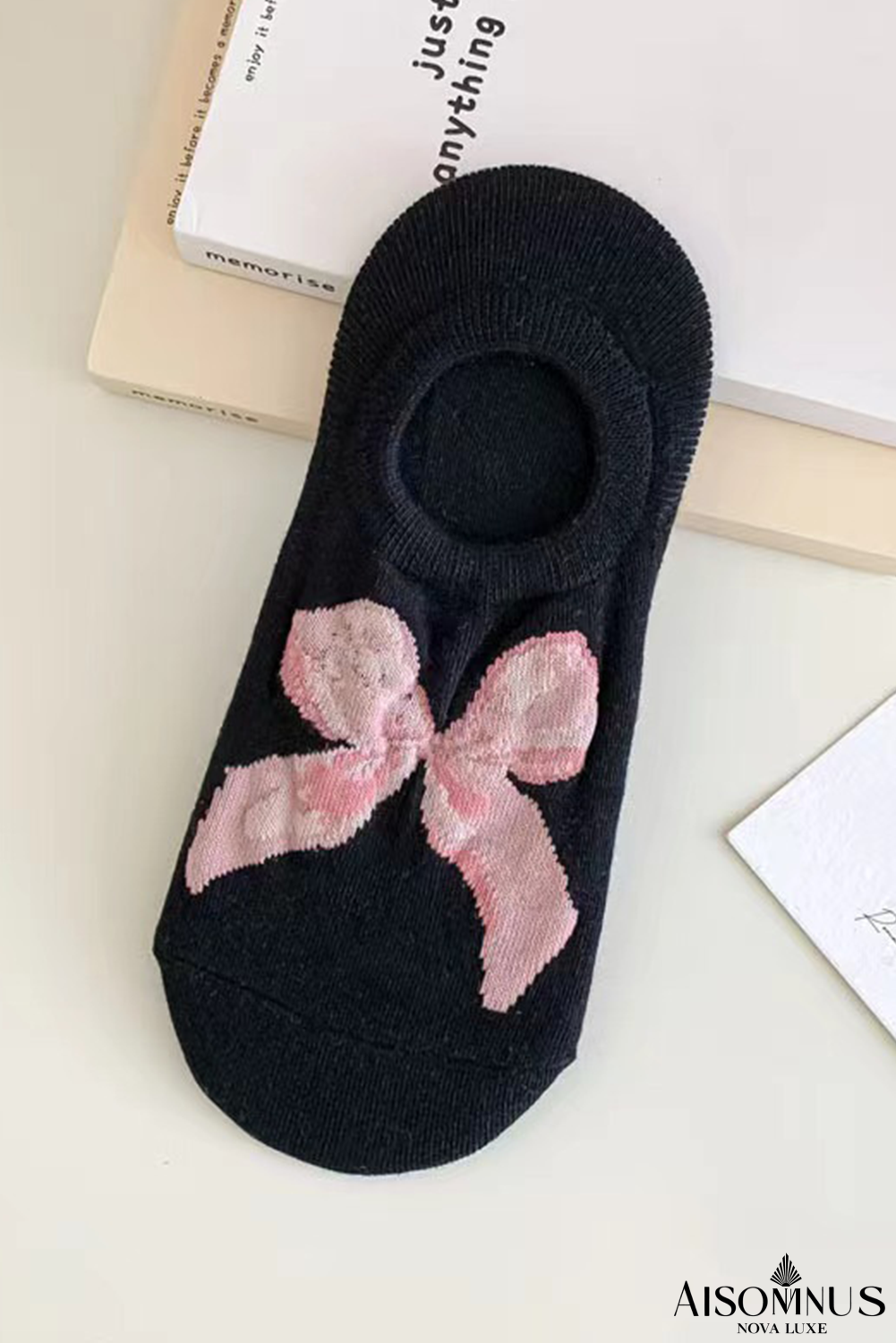 Black Bow Print Boat Socks