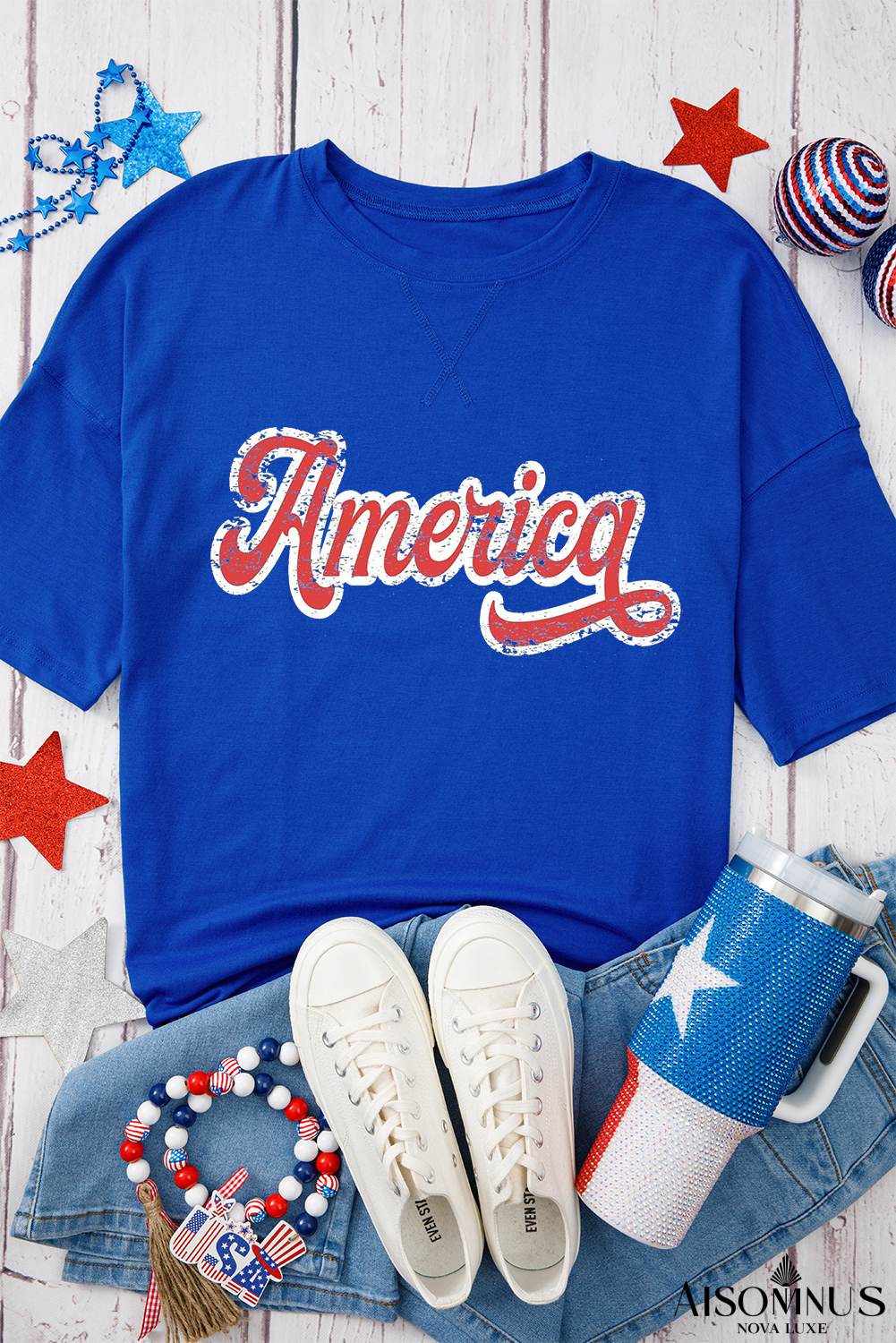 Dark Blue America Graphic Drop Shoulder Tee