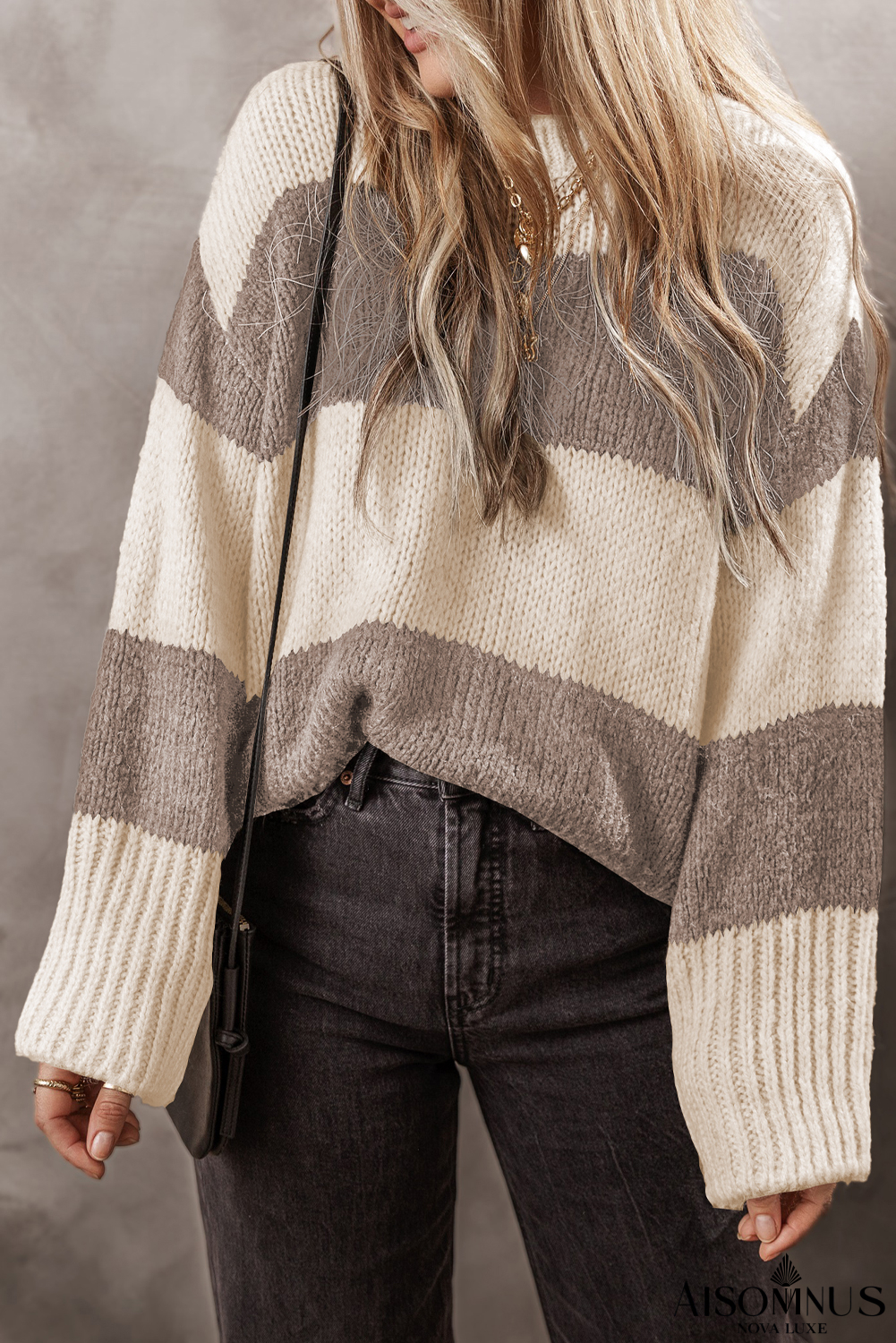 Simply Taupe Colorblock Loose Pullover Sweater