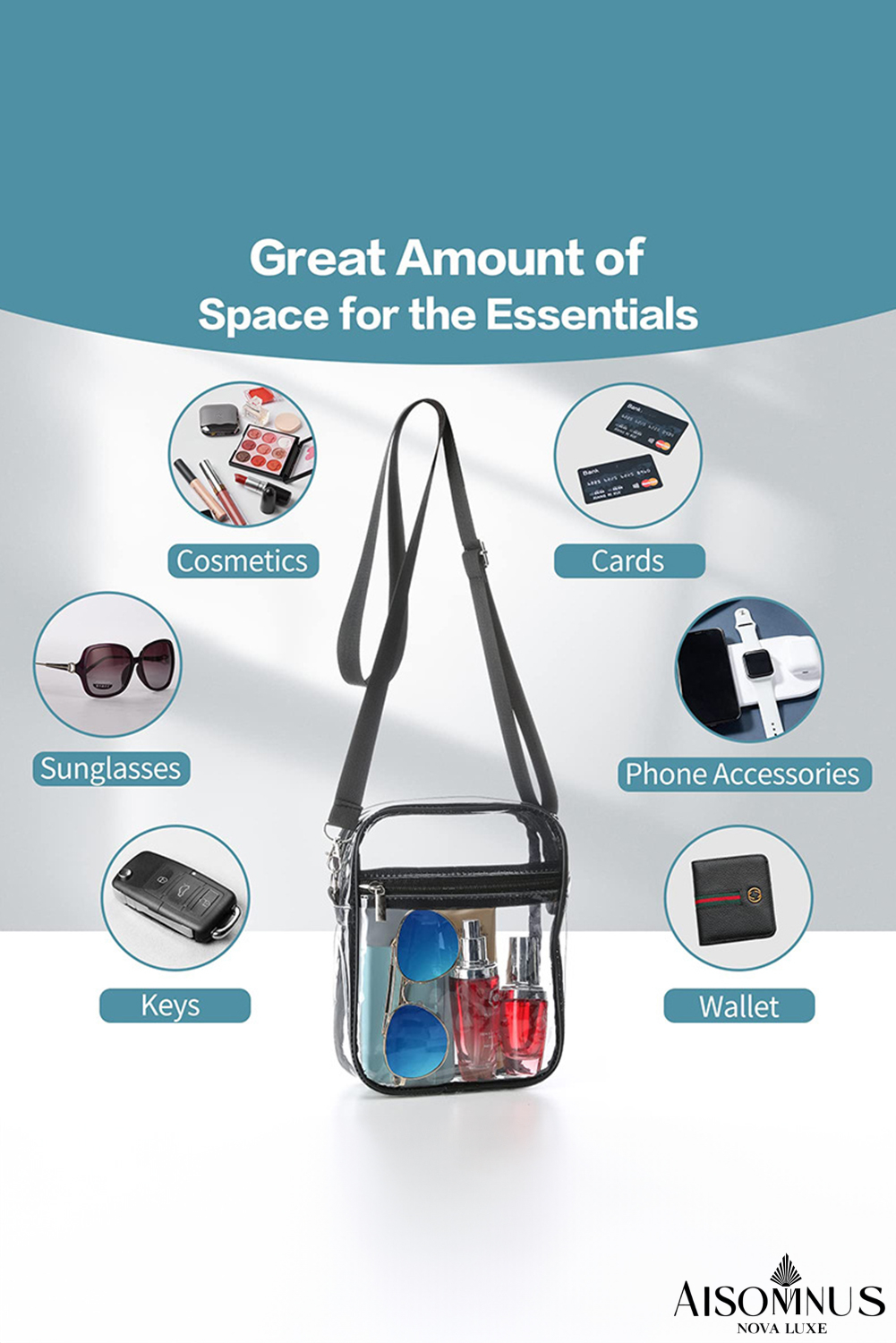 Black Transparent PVC Zipper Crossbody Bag
