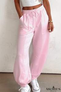 Light Pink Tie Elastic Waist Solid Color Patchwork Jogger Pants