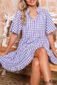 Lavendula Plaid Frill Tiered Mini Dress