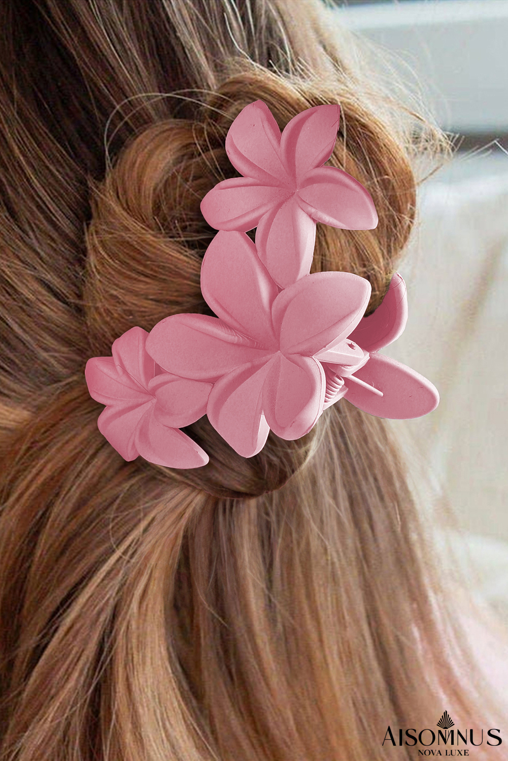 Pink 3D Flower Plastic Resin Hair Claw